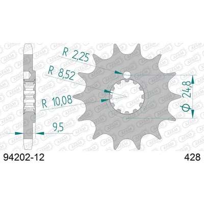 Stalen motortandwiel voor Afam 428 12 dents