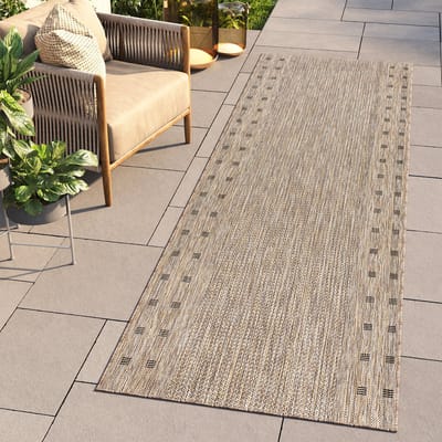 Tapiso Melissa Loper Laagpolig Beige Vloerkleed Indoor Outdoor Maat- 100x100