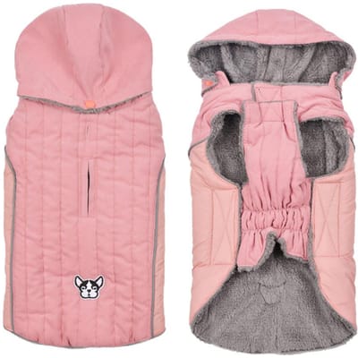 Winter Hondenkleding Dikke Fleece Warme Hondenkleding Winter Hondenjas Reflecterend Verstelbare Buik Gewatteerde Hondenjas Afneembare Capuchon (pink,XS（old）) roze