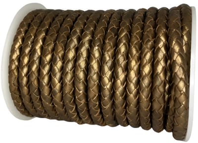 Gevlochten Leren Koord Rond, 5 m x 6 mm - Rond Gevlochten Lederen Koord, Voor Halskettingen, Armbanden, Sieraden, Knutselkralen en Veters (Metallic Brons)