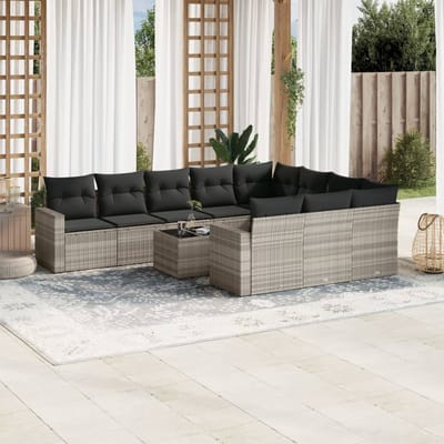 vidaXL - 11-delige - Loungeset - met - kussens - poly - rattan - lichtgrijs