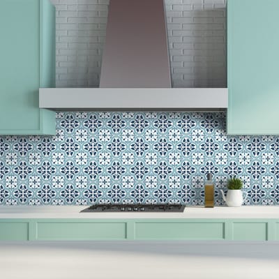 Zelfklevende tegelmuurstickers voor keuken en badkamer - 24 Azulejos Catanisa cementtegelstickers - 24 stickers, 15x15cm