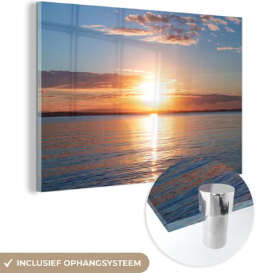 MuchoWow® Glasschilderij 120x80 cm - Schilderij acrylglas - Zee - Zon - Kleuren - Foto op glas - Muurdecoratie woonkamer - Wanddecoratie slaapkamer - Schilderijen