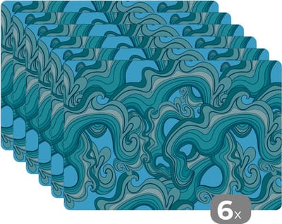 Placemat - Placemats kunststof - Zee - Patronen - Marmer - 45x30 cm - 6 stuks - Hittebestendig - Anti-Slip - Onderlegger - Afneembaar