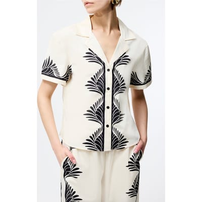 French Connection Nola Alexis Printed Ss Top Cream/black Maat: S | Overhemden Outlet | Dames | Zwart