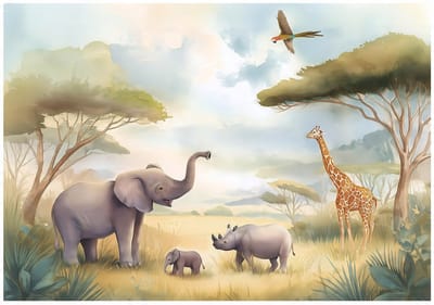 WALLARENA - Fotobehang - 150x105 cm - jungle dieren fototapet voor kinderkamer