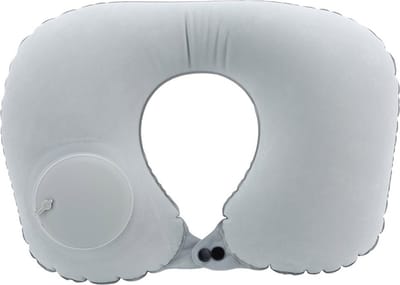 INTIRILIFE Opblaasbaar nekkussen in grijs, nekkussen om op te blazen met drukknopsluiting met ergonomische vorm, perfect geschikt voor kamperen, uitstapjes, reizen enz.