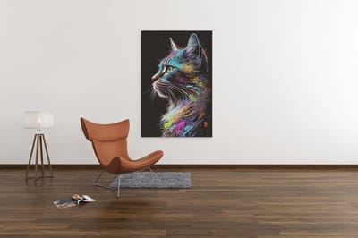 Canvas Schilderij Dieren - Kleurrijke Kat - Wanddecoratie - 120x80x2 cm