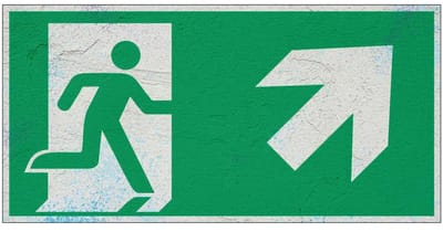 Nooduitgang pijl rechtsboven bord – E002 | Forex Re materiaal | 20 x 10 cm