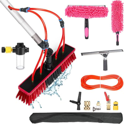 Telescopische Waskit - Raamborstel Telescoopsteel - Hoge Ramen Wassen - Watergevoede Borstel - Tot 20 meter - Zilverkleurig