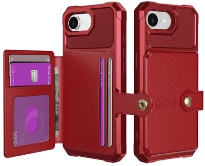 Portemonnee Hoesje Geschikt voor Apple iPhone 17e / 16e - Back Cover met Pasjeshouder - Telefoonhoesje voor Pinpas - Kaarthouder op Achterkant - Case met Magneet Rood