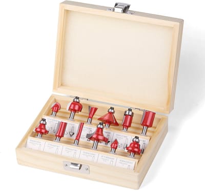12 Delige Bovenfrezenset – Frezenset - Frezenset voor bovenfrees - Frezenset in cassette - voor handwerk - Schachtdiameter 8mm in hout koffer - LOUZIR