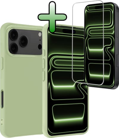 Hoesje Met Screenprotector - Geschikt voor Apple iPhone 17 Pro Max - Sterk & Shockproof - Back Cover - Siliconen Case - Telefoon Hoes - Groen