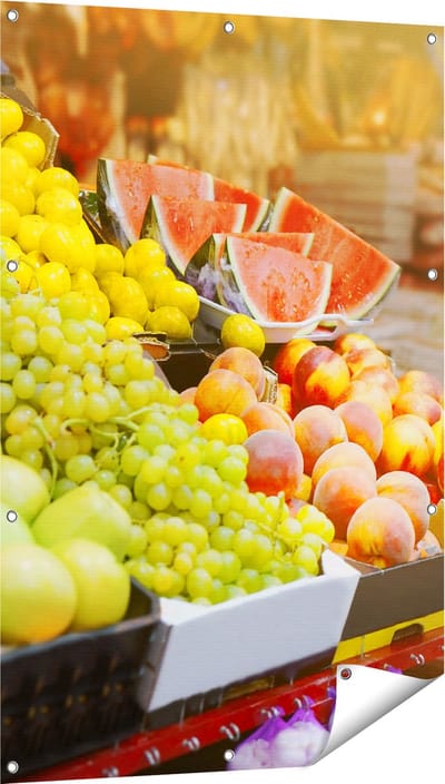 Gards Tuinposter Vers Fruit op de Markt - 80x120 cm - Tuindoek - Tuindecoratie - Wanddecoratie buiten - Tuinschilderij