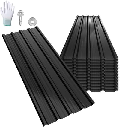 Trapezium Platen - Dakplaten Staal - Carport Dak - Verzinkt Metaal - 12 Stuks - Zwart