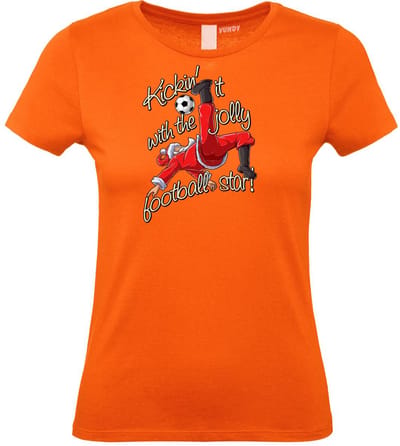 Dames t-shirt Kickin' It With Santa | Foute Kersttrui Dames Heren | Kerstcadeau | Kerstpakket | Oranje (Dames) | maat XS