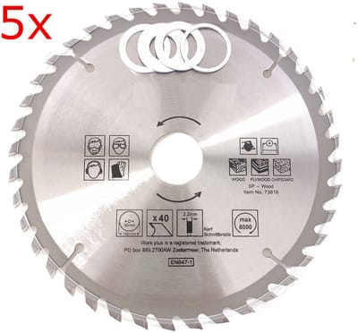 5x TCT 40 tands Cirkelzaagblad Ø 190 x 2.2 x Ø 30mm Carbide tanden incl 4 verloopringen (16)