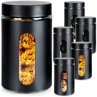 Voedselcontainer Strooibus Glas Schroefbaar 1 l 6 stuks - Container voor Losse Producten - Keuken - Voedsel - Doos