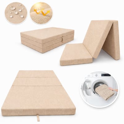 Opvouwbare Slaapmat 2-in-1 180 x 65 x 7 cm – Campingmat met Rugleuning – Ligmat en Stoel voor Strand, Camping en Tuin, beige