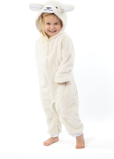 KIMU® Onesie Schaap Pakje - Maat 110-116 - Schapenpak Kostuum Wit Lammetje Pak - Peuter Boxpakje Pyjama Zacht Huispak Jumpsuit Jongen Meisje Festival