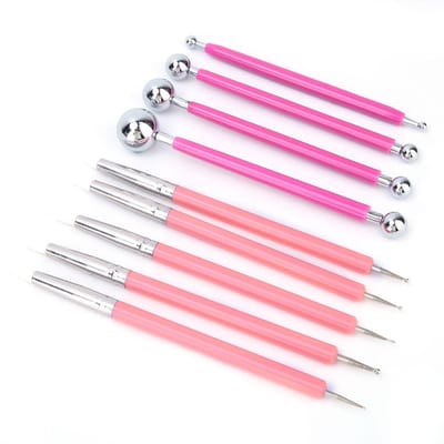 9 Pcs DIY Acrylique Silicone Stylo de Modelage Manche Tube Aluminium Outil de Sculpture Argile Poterie #2 pink