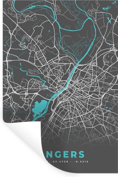 Muurstickers - Sticker Folie - Angers - Frankrijk - Plattegrond - Kaart - Stadskaart - 20x30 cm - Plakfolie - Muurstickers Kinderkamer - Zelfklevend Behang - Zelfklevend behangpapier - Stickerfolie