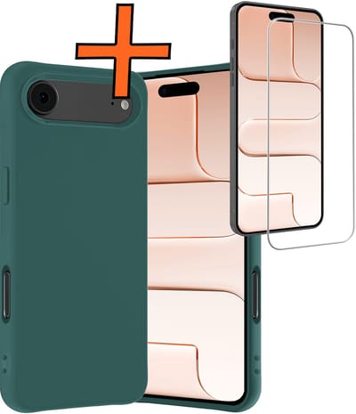 Hoes - Met Screenprotector - Geschikt voor Apple iPhone Air - Sterk & Shockproof - Back Cover - Siliconen Case - Telefoon Hoes - Donkergroen
