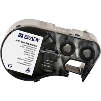 Brady M4C-500-595-WT-BK tape vinyl zwart op wit | 12,7 mm x 7,62 m (origineel)