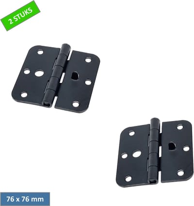 TQ4U Scharnieren 76x76 mm - Matzwart - Ronde Hoek - Met Dievenklauw - Losse Pen - Set van 2