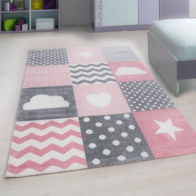 Flycarpets Flycarpets - Kids Kinderkamer Hart En Ster Roze Vloerkleed - 200x290 cm