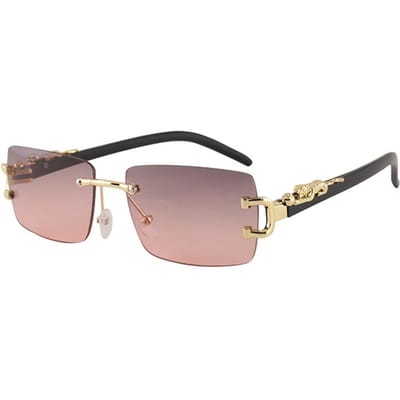 Geprint Rechthoekige Zonnebril Metalen Montuur Randloos UV400 Bescherming Unisex Mode Bril voor Vrouwen Mannen