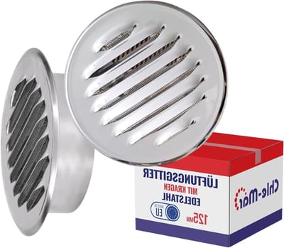 Rond ventilatierooster - Afvoerrooster luchtrooster - Ventilatie verbeteren - Met insectengaas - Ø 125 mm - Roestvrij staal