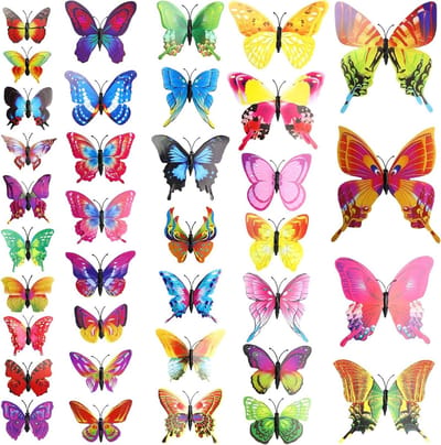 Kleurige 3D Vlinder Decoratie Set van 36 Stuks voor Kinderen, Tuin en Muurstickers met Magneten en Plakpunten