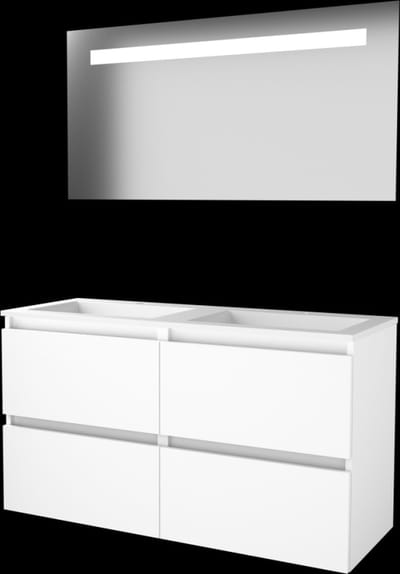 Basic-Line Economic 46 Badkamermeubelset - 120 x 46 cm - Greeploos - 4 Lades - Acryl Wastafel - 2 Kraangaten - Spiegel met LED Verlichting - Ice White