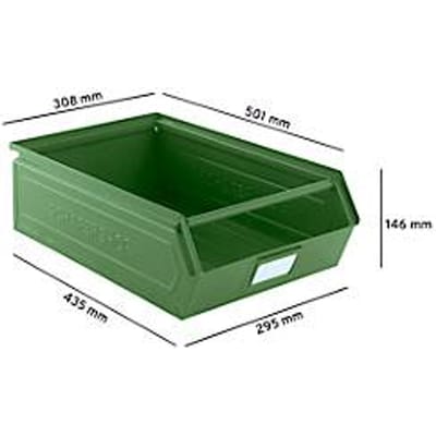 Schäfer Shop Select magazijnbak met open voorzijde, met draagbeugel, 18,5 l, 80 kg, L 501 x B 308 x H 146 mm, staal, RAL 6011 (resada groen)