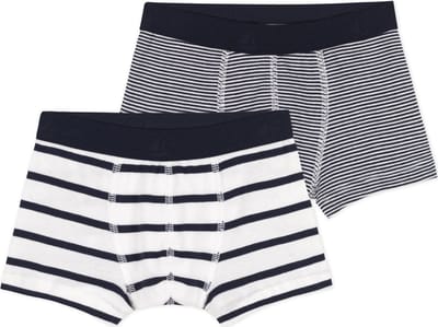Petit Bateau Set van 2 gestreepte boxershorts voor jongens Jongens Onderbroek - Wit/Blauw + Blauw/Wit