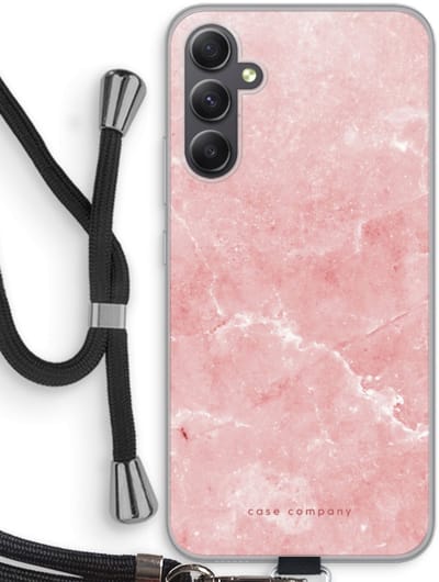 Case Company® - Hoesje met koord geschikt voor Samsung Galaxy A34 hoesje met Koord - Roze marmer - Telefoonhoesje met Zwart Koord - Bescherming aan alle Kanten en Over de Schermrand