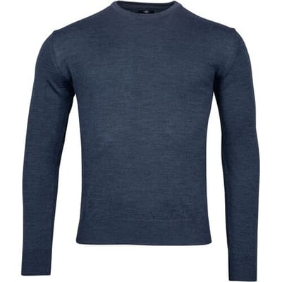 Baileys Trui Merino Wool Crew Neck Uni Color Single Knit Denim Blue / male