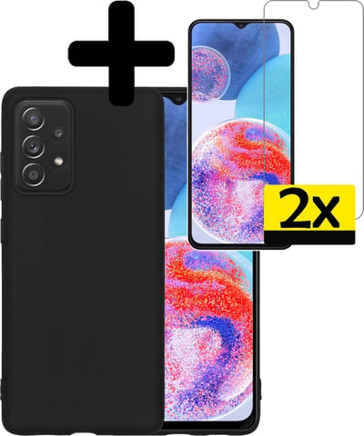 Hoesje - Met 2x Screenprotector - Geschikt voor Samsung Galaxy A23 - Sterk & Shockproof - Back Cover - Siliconen Case - Telefoon Hoes - Telefoonhoesjes - Zwart
