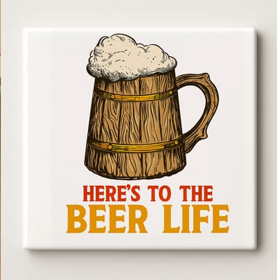 “Here’s to the Beer Life” Tegel – Vintage Biermok Keramische Tegel 15×15 cm voor Bar, Keuken & Huisdecoratie