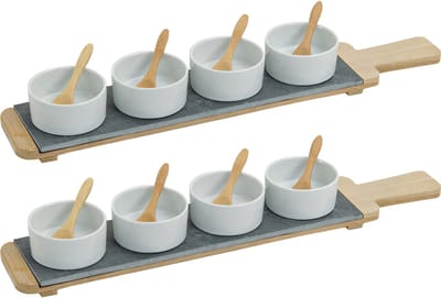8x Snackschaaltjes/sausschaaltjes porselein rond 7 cm - Schaaltjes voor sauzen, snacks en pinda's