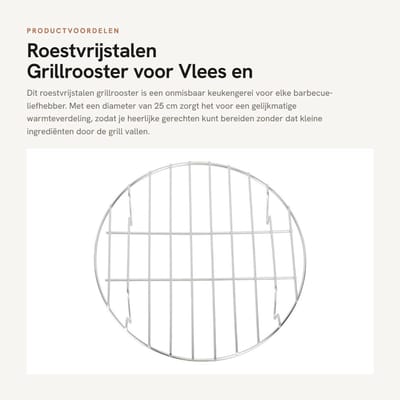 Dailygoods- Grillrooster Roestvrij Staal - Draagbaar BBQ Accessoire - Gelijkmatige Warmteverdeling - Voor Vlees/Vis/Groenten - Hittebestendig - 24 x 25 x 4 cm - Barbecue Rooster