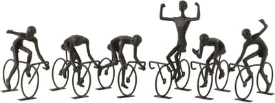 J-Line decoratie Fietsers - polyresin/metaal - zwart - large - 6 stuks