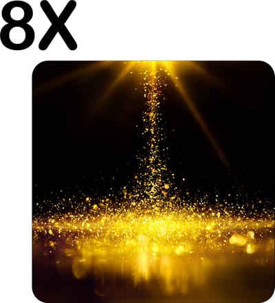 Luxe Placemat - Gouden Glitter Regen - Set van 8 Placemats - 50x50 cm - 2 mm dik Vinyl - Anti Slip - Afneembaar