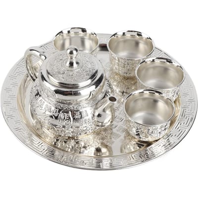 Retro Theepot Set Exquise Gesneden Elegant Retro Soepelere Lijnen Anti-Deformatie Roest Koffiepot white