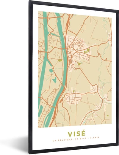 Fotolijst incl. Poster - Plattegrond - België - Kaart - Vintage - Visé - Stadskaart - 40x60 cm - Posterlijst