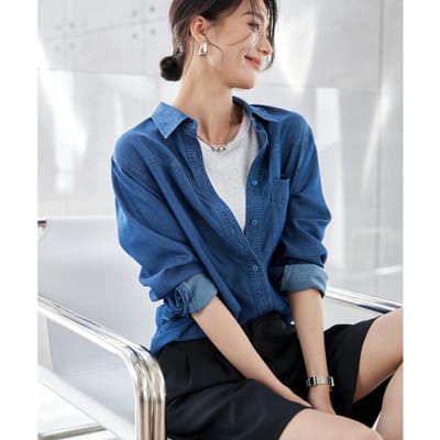 Zijden Denim Overhemd voor Dames voor de Hele Dag met Micro-silhouet Shirt voor Dames met Vallende Top Los en Dun 2XL blue