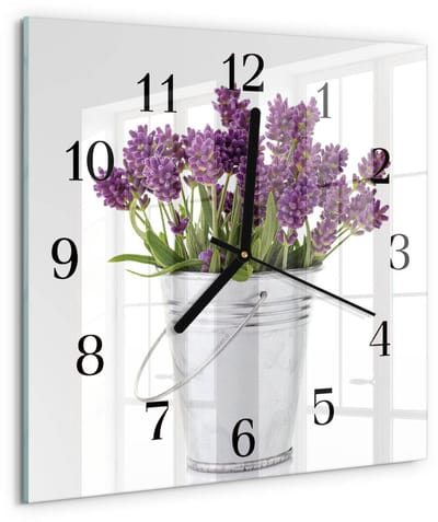 Tulup Wandklok - Lavendel Moderne Wandklok Glas - 30x30 cm - Paars Wandklok Glas Decoratie - Zwarte Handen - Vierkante Wandklok - Klok Glas Met Opdruk - Moderne Wandklok Glas