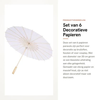 Dailygoods- Papieren Parasol 6 Stuks - Decoratieve Paraplu 30 cm - Vintage Look - Houten Rib - DIY Schilderen - Bruiloft Decoratie
