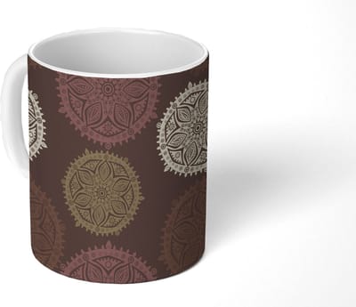 Mok - Koffiemok - Design - Mandala - Bruin - Mokken - 350 ML - Beker - Koffiemokken - Theemok